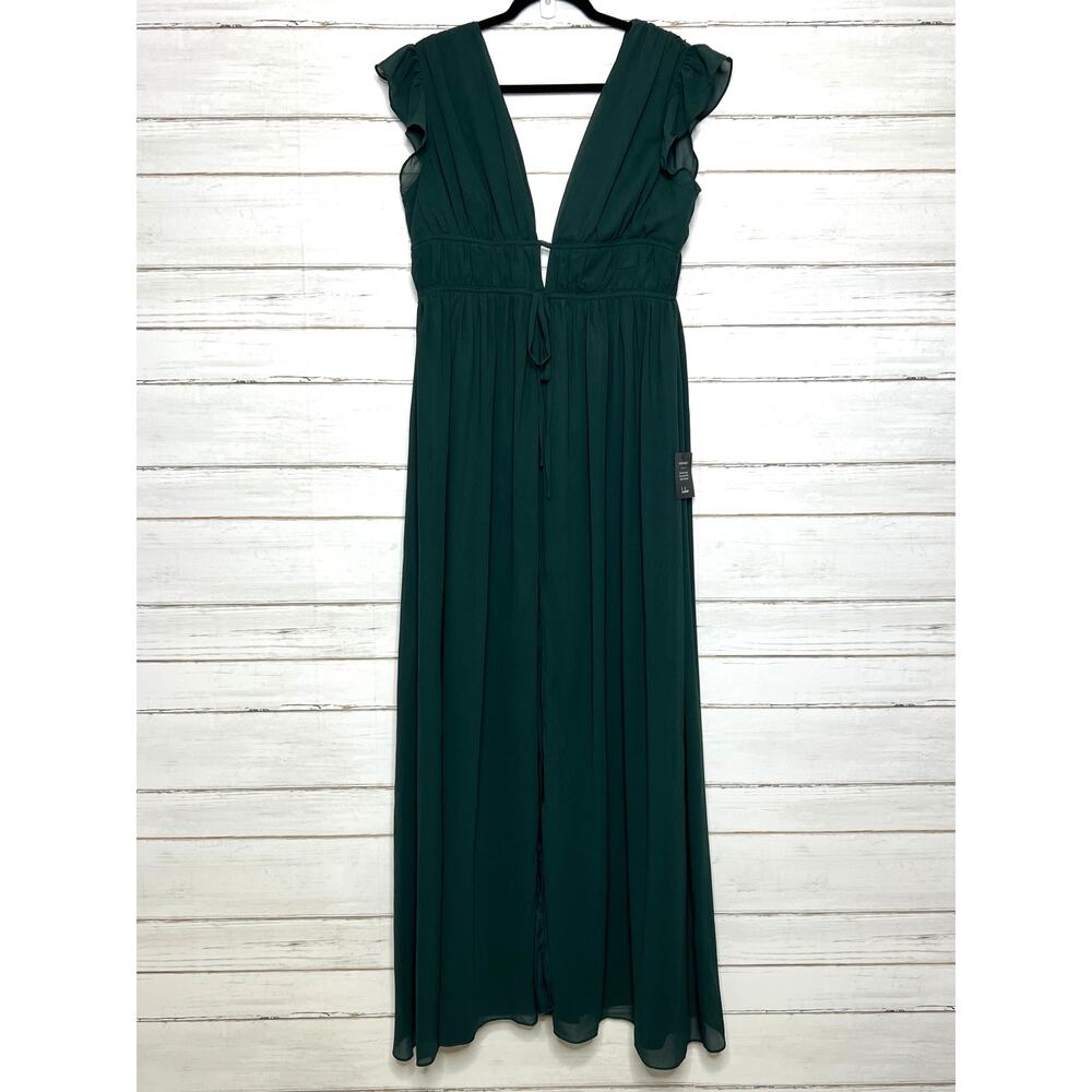 Lulu's Forest Green Maxi Dress with Deep V and Front Slit - Picture 2 of 9